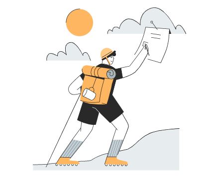 An animated picture of a man is signing a paper in the field